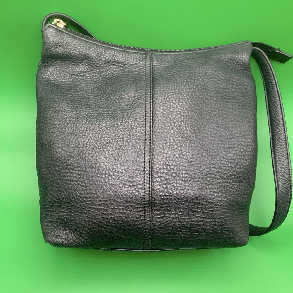 Stone Mountain Black Leather Shoulder Bag Small Hobo Multi Pocket Y2K